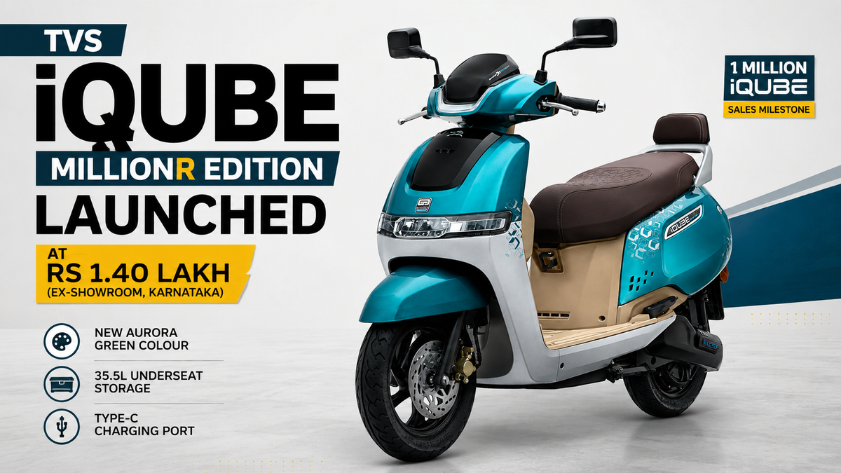 TVS iQube MillionR Edition Launched At Rs 1.40 Lakh , Gets New Colour & Features TVS iQube MillionR Edition Launched At Rs 1.40 Lakh , Gets New Colour & Features